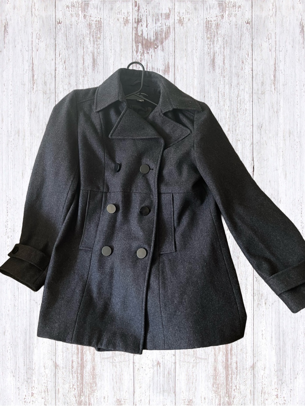 New York & Company Black Double-Breasted Wool Blend Pea Coat Size 10